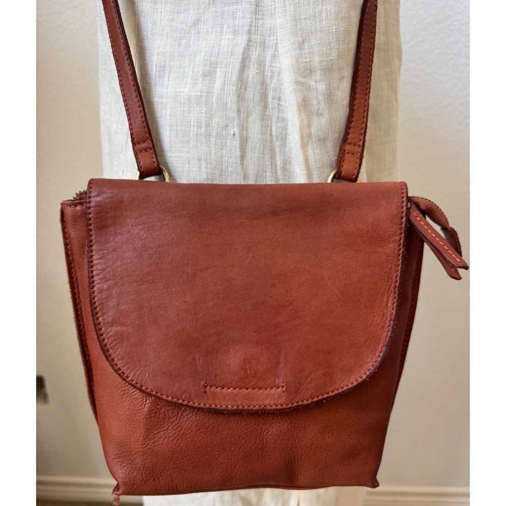 Marta Ponti Portugal Leather Flap Over Crossbody Bag Smooth Rich Cognac Brown